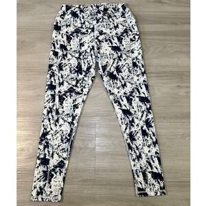 SOFIA Active Black White Blue Abstract Print High Waisted Pocket Leggings Womens